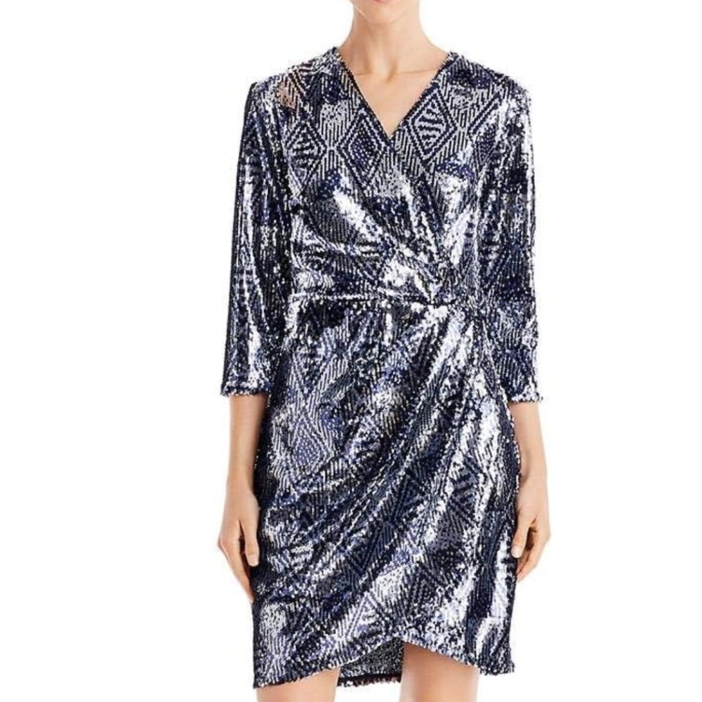 Laundry by‎ Shelli Segal -  Sequined Faux Wrap Cocktail Dress